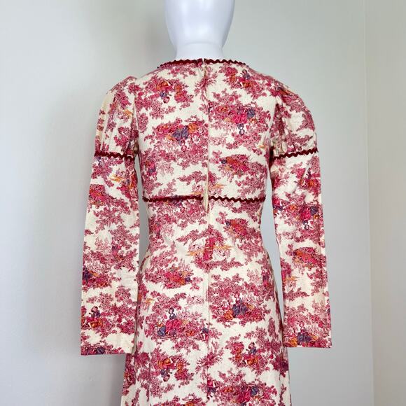 RARE Vintage 60's 70's Gunne Sax Black Label Pink Toile Prairie Maxi Dress (XS) - Picture 6 of 16